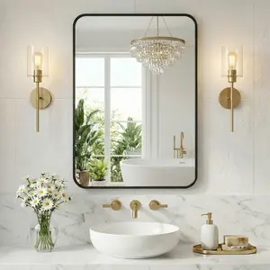 Bathroom Mirror for Over Sink,  Wall Mount Mirror with Rounded Rectangle and Matte Metal Framed, Modern Wall Vanity Mirror for Home Decor, Living Room, Bedroom, Black