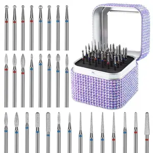 30PCS Cuticle Nail Drill Bits Set with Holder Case, Professional 3/32 Inch Diamond Nail Bits Kit for Nail Drill Machine, Manicure Pedicure Remover Tools Efile Tip for Acrylic Gel Nails, Salon Home