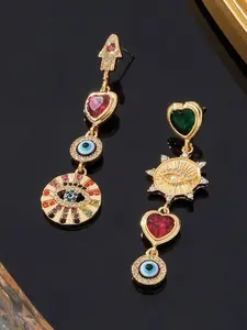 Vintage Gothic Devil Eye Motif Heart Rhinestone Earrings, Long Party Jewelry for Women, Unique Design Statement Ear Cuffs, Gothic Accessories