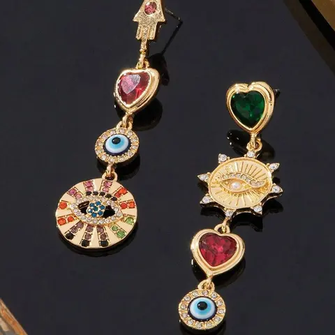 Vintage Gothic Devil Eye Motif Heart Rhinestone Earrings Dangling, Dangly Earrings, Long Drop Design Party Jewelry for Women, Unique Design Statement Ear Cuffs, Gothic Accessories, Party Ready, Heart Shape Accent, Gothic Fashion, Witchy Jewelry
