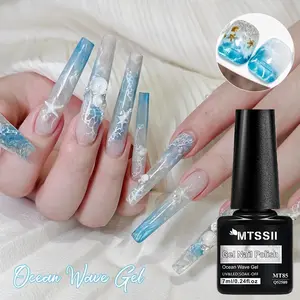 MTSSII 1pc 7ml Ocean Wave Gel Nail Polish-Black White Ink Rendering Design and Blue Wave Effect Soak Off Long-Lasting Nail Art Fragrance-Free for Home Salon Manicure,Manicure Essentials,Artistic Nail Design,Durable Nail Polish, Blooming Gel
