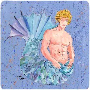 212 MAIN Merman Print Foam Coaster Set, 4-Piece Square Kitchen Tableware Accessory, Permanent Dye, Fade-Proof, Heat-Safe