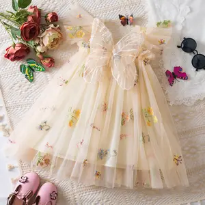1-5 Years Embroidery Flowers Butterfly Dress for Baby Girls Toddler Girl Birthday Party Tulle Dresses Summer Fairy Princess Dress