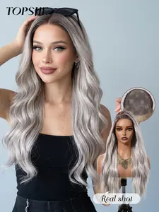 Topshe Long Wavy Wig, Highlights 26 Inch, Gradual Color Fade, High Temperature Fiber, Smooth Shine, Party Performance Ready