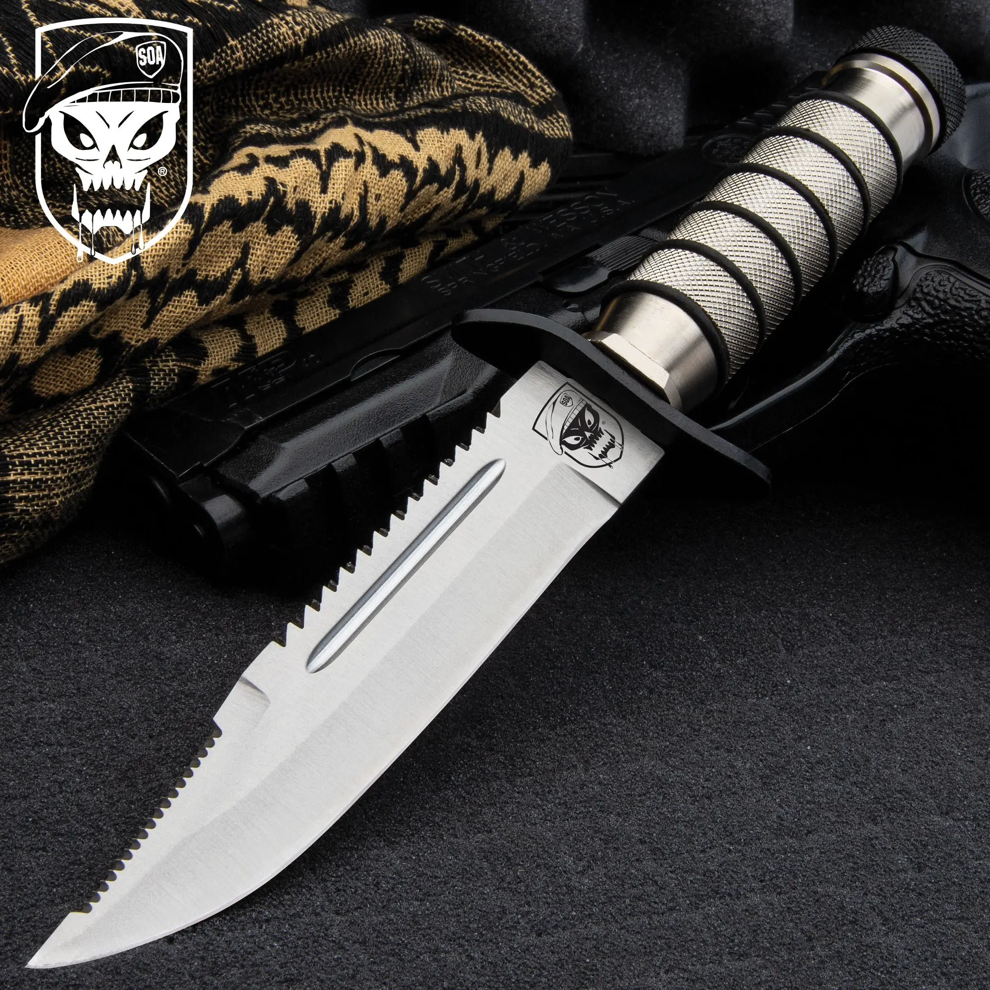 SOA Tactical Survival Knife with Stainless Steel Blade, Compact Design, Nylon Sheath for Secure Carry – Ideal for Survival Supplies, Camping & Hiking