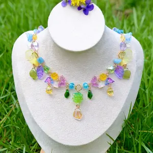 Whimsical Fairy Necklace - Colorful Beaded Design with Green Accents, Elegant Chain, and Unique Gemstone Accents, Gold Filled Jewelry