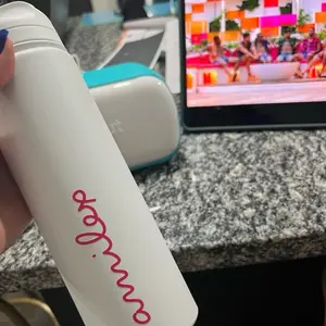 Love Island Name Decal - Pink Script Design on White Background - Water Bottle not included