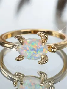 Turtle-shaped Rings for Women & Girls Synthetic Opal Inlay Fashion Design Band Ring Daily Wear Jewelry Accessory for All Seasons