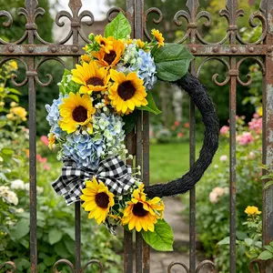 19.69-Inch Artificial Sunflower Wreath, Farmhouse Style Decor, Outdoor/indoor Doorway Wall Decoration, Wedding Engagement Event Ornament