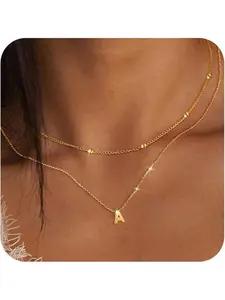 2pcs Gold Initial Necklace For Women Silver Layered Letter Jewelry Dainty A-Z Tiny Pendant Choker Necklace Personalized Monogram Name Necklace Waterproof Non Tarnish,Jewelry Gift For Women