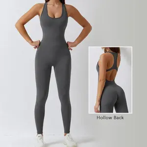 Hot  Workout Jumpsuit for Women One Piece Racerback Padded Bra Sleeveless Sport Romper Playsuit Skinny Leggings Outfit