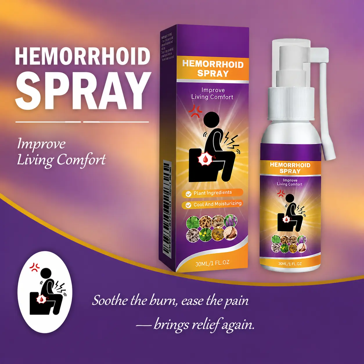 Hemorrhoid Relief Spray, Gentle Herbal Formula for Men & Women, Helps Relieve Hemorrhoid Itching, Burning, Irritation & Discomfort, Easy-to-Use Daily Hemorrhoid Care Spray for Personal Healthcare, Soothing Body Care Treatment for Sensitive Areas