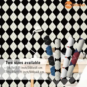 Retro Diamond Grid Wallpaper, Self-Adhesive PVC Wall Paper, Easy Install for Living Room, Study, Renting, Furniture DIY