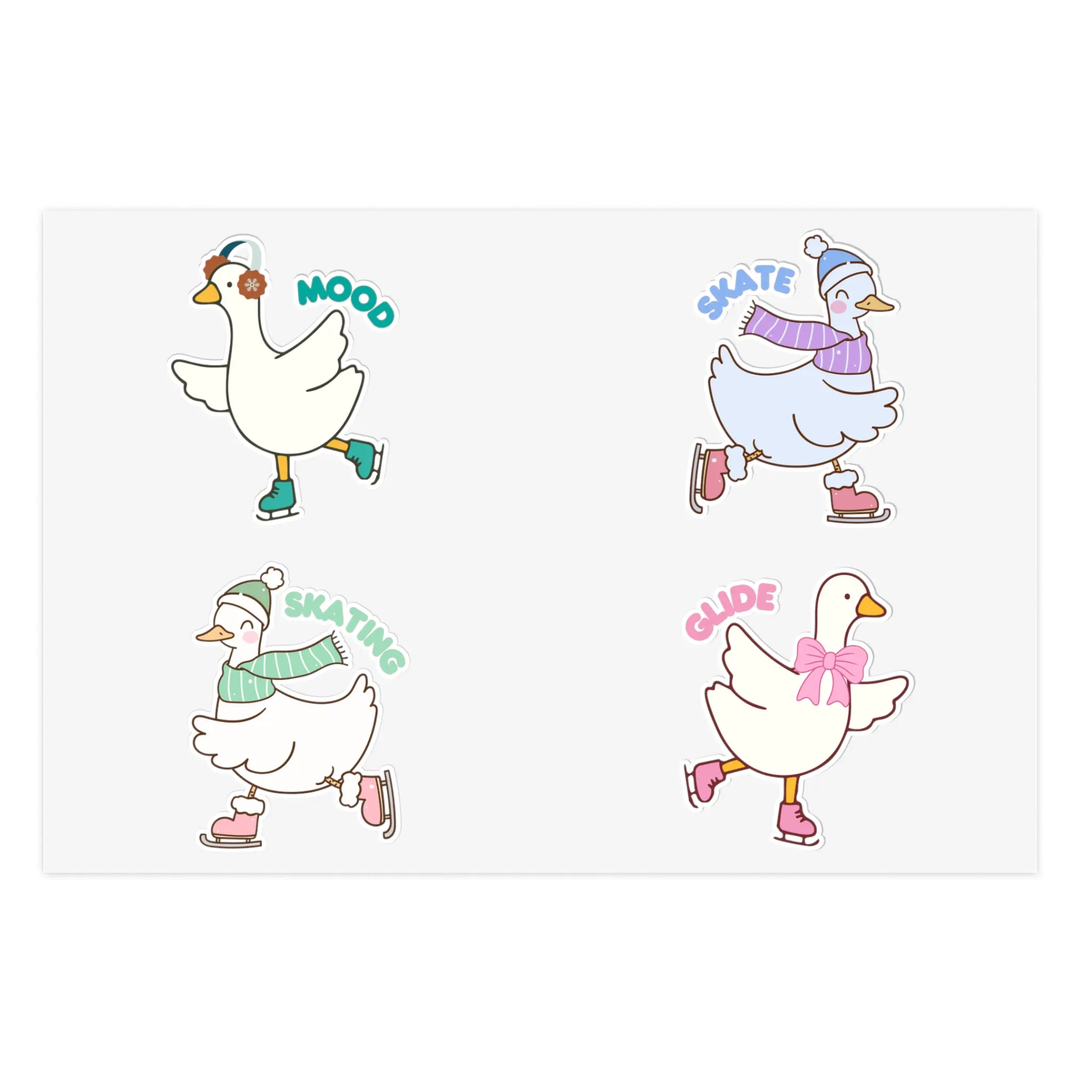 Ice Skating Goose Sticker Sheet | Cute Goose Figure Skater Stickers