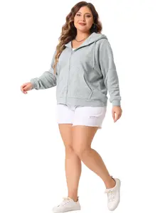 Agnes Orinda Plus Size Hooded Jackets for Women Zip-up Long Sleeve Sweatshirts Pockets Sweaters Jacket