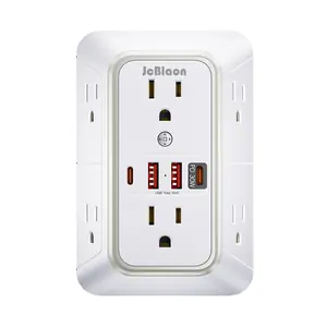 Surge Protector Outlet Extender, 6 Outlets & 4 USB Ports with Fast Charging Type C PD 30W,3-Sided Power Strip,Multi Plug Wall Charger for Home, Office, Travel
