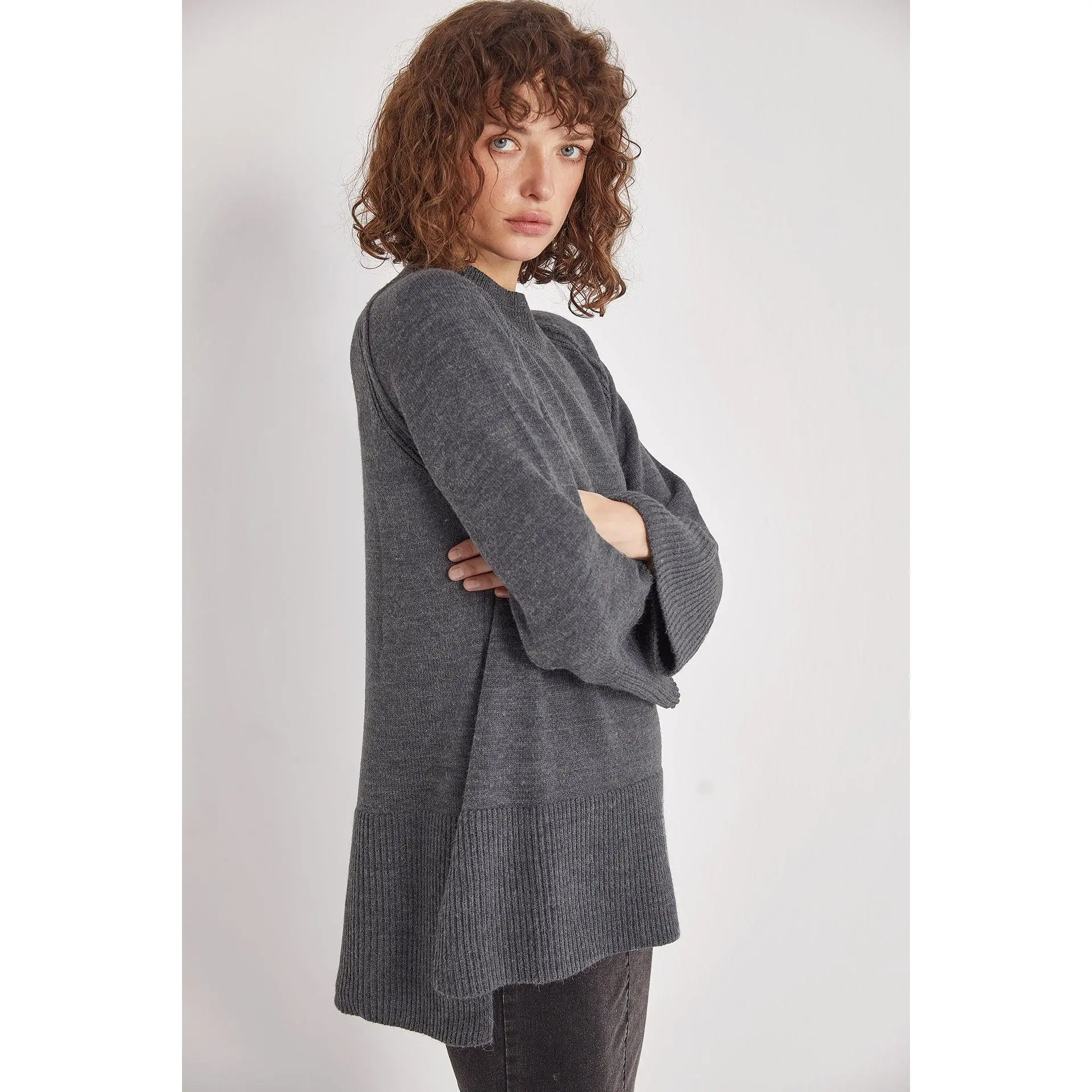Reverse Stitch Knit Sweater - Charcoal Gray
