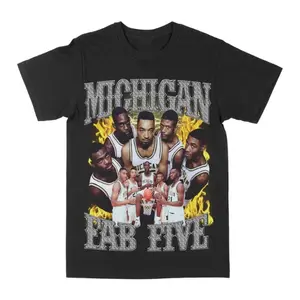 Vintage Michigan Fab Five Graphic Tee, 90s Retro Basketball shirt, Game Day Shirt, Unisex Streetwear Tee, cotton crewneck shirt, Trending, All Size, Gift Basketball fans