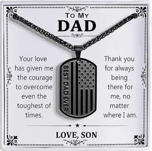 Gifts for Men Boys, American Flag Dog Tag Pendant Necklace 24Inch Gifts for Son Husband Grandson Boyfriend Brother Dad Grandpa