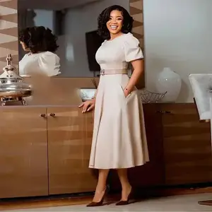 summer spring clothes Ladies Office Dresses Women Formal Work O-Neck Puff Sleeve Wrap Waist A-line Dresses with Belt Bodycon Dress African Dresses Womenswear Check Light Fitted Basic Dark Purple Workwear Shortsleeve