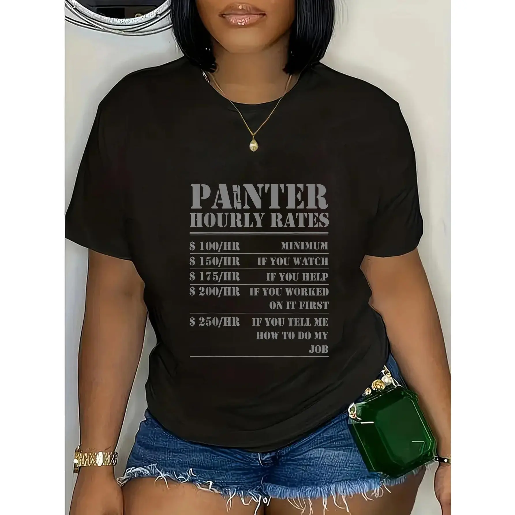 180g Printed Round Neck Short Sleeve T-Shirt Painter Hourly Rate Funny Handyman Painting Men Women Gift T-Shirt Top Womenswear Streetwear Casual Crewneck Shortsleeve shirts women vintage graphic tees