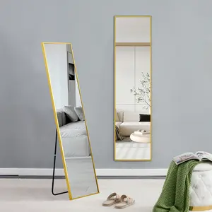 Aluminum alloy metal frame wall mounted full body mirror, bathroom makeup mirror, bedroom entrance, decorative mirror, quality upgrade, 59 "* 15.7",Full Length Mirror，Standing Mirror Modern LED