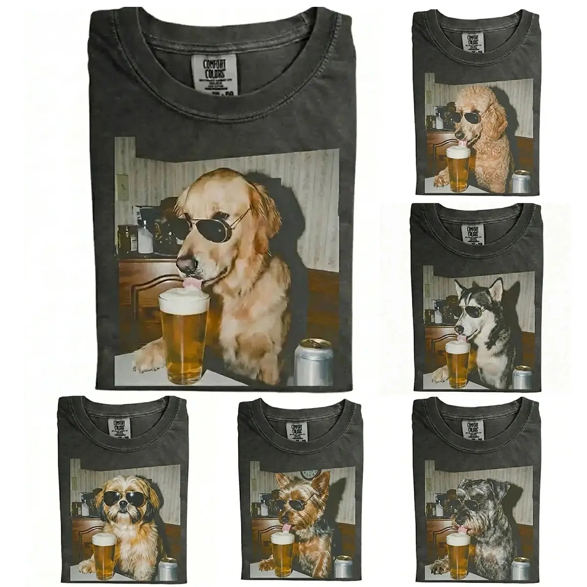 Comfort Colors 50+ Dog Breeds Drinking Beer Shirt, Funny Dog Drinking Beer Shirt, Vintage 90s Dog Meme Graphic Tee, Pet Lover Shirt, Casual Streetwear Outfit, Gift for Dog Lovers for Women - Squirrel Corner