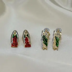 Gold Plated San Judas and La Virgen de Guadalupe Earrings