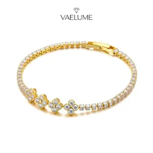 VAELUME Original 18K Gold Plated Clover Tennis Bracelet, 5A VVS D-Color Zircon, Sparkly Iced Out Lucky Chain for Daily Wear, Perfect for Daily Wear, Anniversaries,Birthday Gift for Women and Girls #B18811.
