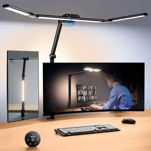 Quntis 32.5" Architect Desk Lamp for Office Home Dorm - Eye Care 3 Light Bar 1100LM Bright Ambient Backlight Radar Sensor Remote Control 2H Timer Workbench Drafting Reading Video Conference Task