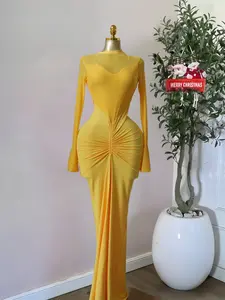 PULKRITU Elegant Women Mermaid Maxi Prom Dress, Long Sleeve O-Neck Ruffle Design, Streetwear Mesh Sexy Cocktail Evening Party Outfit Gown,Female Graduation Season Dress,Fashion Lady Skirt