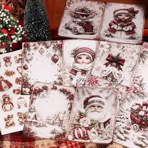 JAIIMAN 56pieces(12 A5 papers and 44stickers)Christmas Classic DIY Decoupage Paper Kit, for Scrapbooking Supplies, Gift Wrapping Paper, Waste Diary Cover, Christmas Collage Decoration, DIY Craft, Junk Journals, Creative Craft Kit