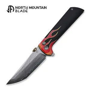 North Mountain Chop 2 Hot Rod Thumb Disk Knife – 3.5" SLD-Magic Tanto Edge, Flame G10 Handle & Liner Lock -  Folding EDC Pocket Knife with Clip - Lightweight Portable Knife for Outdoor & Everyday Carry