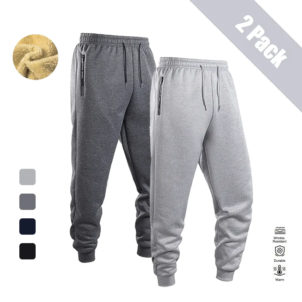 American-style men’s autumn/winter casual jogger sweatpants with a drawstring elastic waistband and side zipper pockets; ribbed cuffs at the leg openings provide wind protection and warmth. The lining features thick, skin-friendly fleece. Suitable for cam
