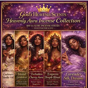 Heavenly Aura Incense Collection - 5 Scent Luxury Incense Set with 100 Sticks Total - Cashmere Vanilla Veil, Island Goddess Escape, Forbidden Cherry Aura, Empress Temple Ritual, Lavender Silk Dreams