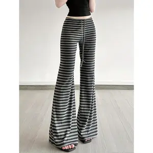 Casual Color-Block Striped Flared Yoga Pants by for Women - Summer Lounge & Workout Leggings with Drawstring, Breathable Material, Machine Washable, Comfortable Everyday Wear