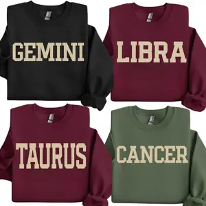 Full 12 Zodiac Sweatshirt Collection, Astrology Sign Crewneck for Men and Women, Cozy Horoscope Pullover with Bold College Letter Design, Perfect Gift for Zodiac Lovers