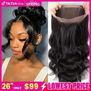 Gabrielle Hair 360 Full Lace Wigs Human Hair Body Wave Transparent Brazilian Wig 180% Density For Black Women 32 34 Inch 100% Human Hair Bleach/Dye Friendly No Shedding Dealsforyoudays FallFreshness WeeklyDeals