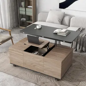 Multi-Functional Lift Top Coffee Table: 3 Drawers, Walnut & Black Finish, Modern Design
