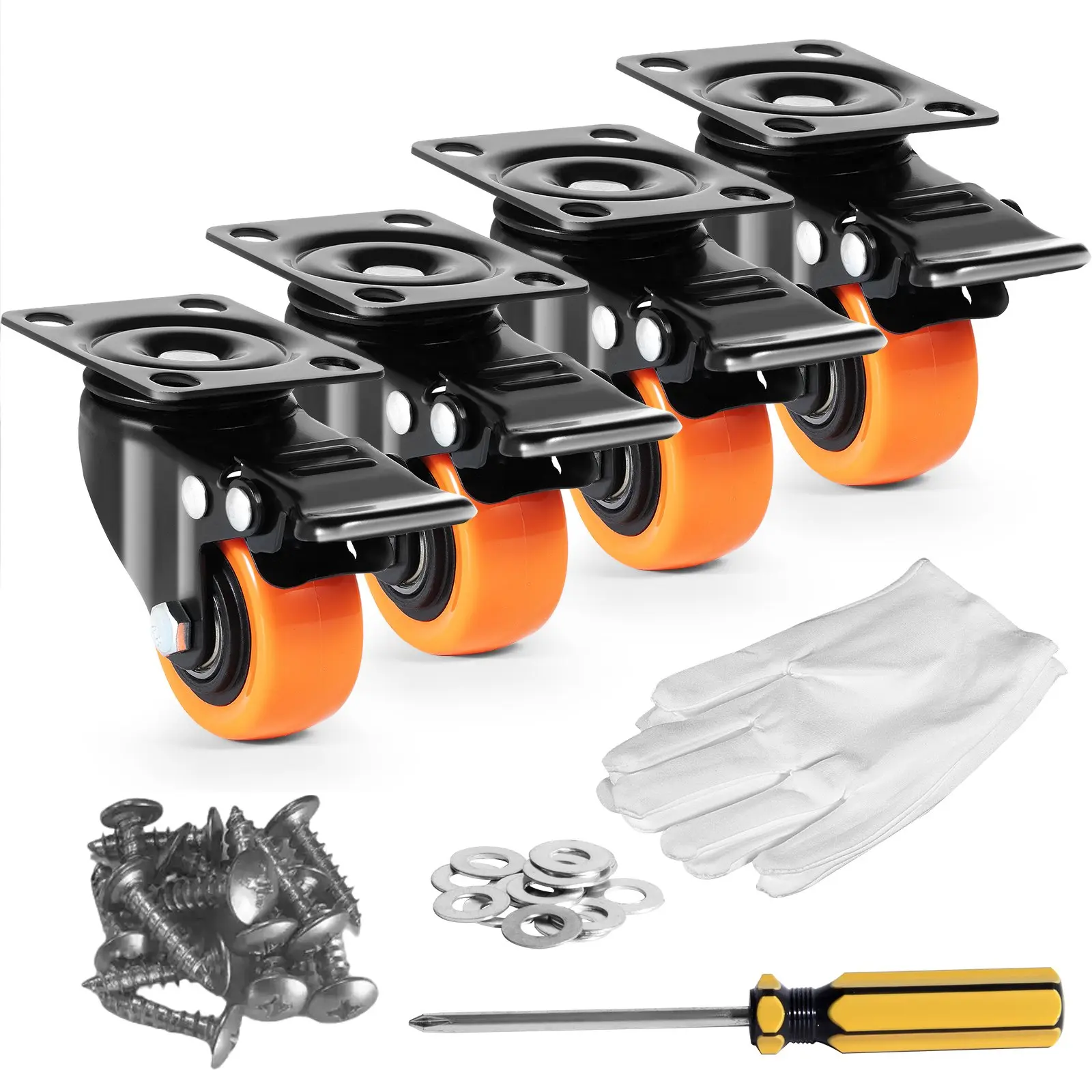 【Summerfinds】VEVOR Caster Wheels, 2-inch Swivel Plate Casters, Set of 4, with Security Dual Locking No Noise PVC Wheels, Heavy Duty 150 lbs Load Capacity Per Caster, Non-Marking Wheels for Cart Furniture Workbench Hardware Home