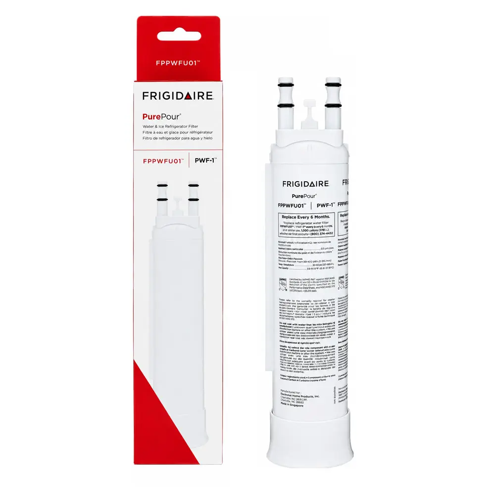PWF-1 NSF & WQA Certified Refrigerator Water Filter Replacement for Frigidaire, Compatible with FPPWFU01, EPPWFU01, PurePour, Reduces Chlorine, Odor, Sediment, Easy to Install, 1 Pack, Easy Install