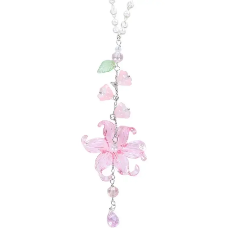 Handmade Resin Lily of the Valley Car Charm Crystal Suncatcher - Sohochic Girly Cute Car Accessories, Mirror-ready Loop Floral Fashion Accessory Set, Women's Lucky Rearview Mirror Ornament Birthday Gift, Interior Decor