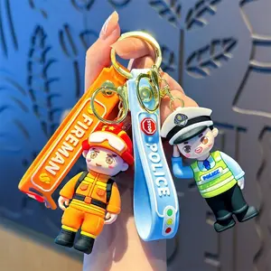Firefighter and Traffic Cop Keychain Charm, Keychain Series Figures, Fun Creative Cartoon Figurine Car Key Ring Pendant, Ideal Gift for Family Friends Loved Ones