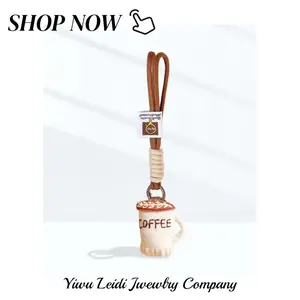 Cute new coffee cup plush fabric bag charm accessory, cute bag decoration pendant keychain