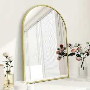 New Radiant Arched Wall Mirror - 24x36 Inch Metal Framed Beauty - Stylish Vanity Accent for Bathroom Bedroom & Living Areas - Durable Spacious Reflection Adds Elegance to Entryways & Hallways Decor