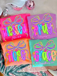 Comfort Colors Neon Christian Shirt, Grace Pray Believe Hope Shirt, God Tee, Neon Christian Coquette Bow, Bible Verse Bundle,  Christian Gift