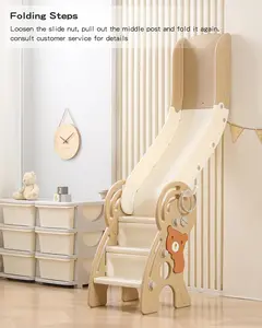 Plastic Foldable Slides with Basketball Hoop and Ball,4 in 1 Toddler Slide,Freestanding Kid Slides,Baby,Indoor and Outdoor Toddler Playground Slide