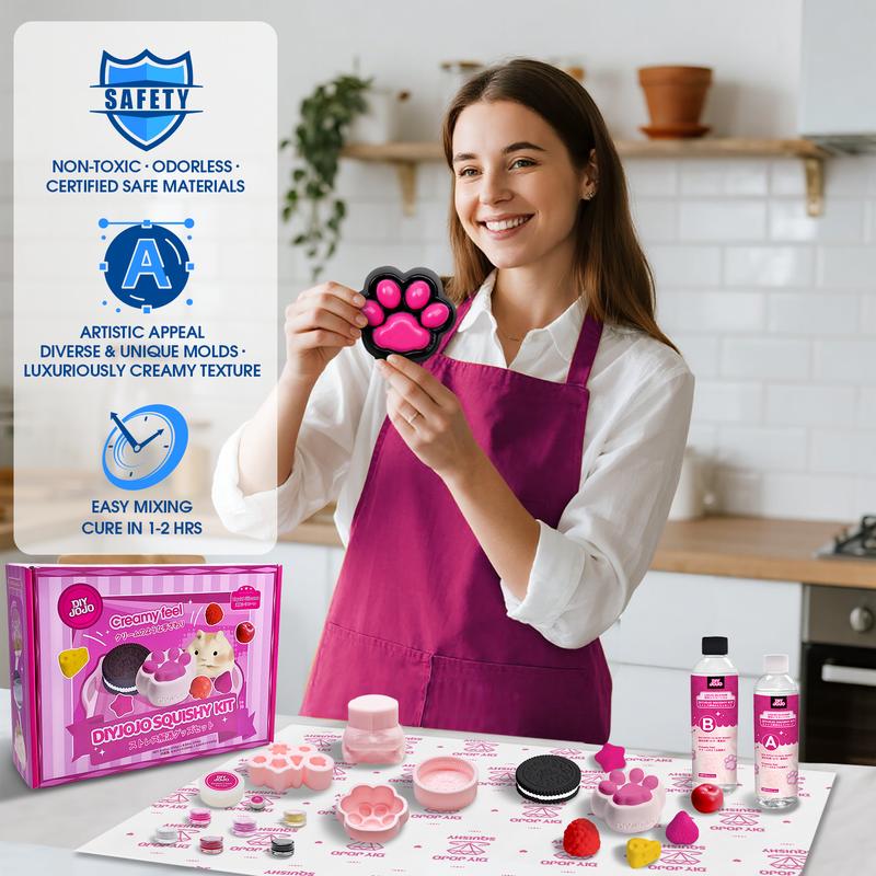 MELLAB Taba Squishy Making Kit , 18OZ Gel for creamy Fidget toy with Guided, molds: Cat Paw, Hamster, Biscuit, Strawberry, Star, Cherry, Cheese, Raspberry, Octopus Shapes,Gifts for Any Occasion