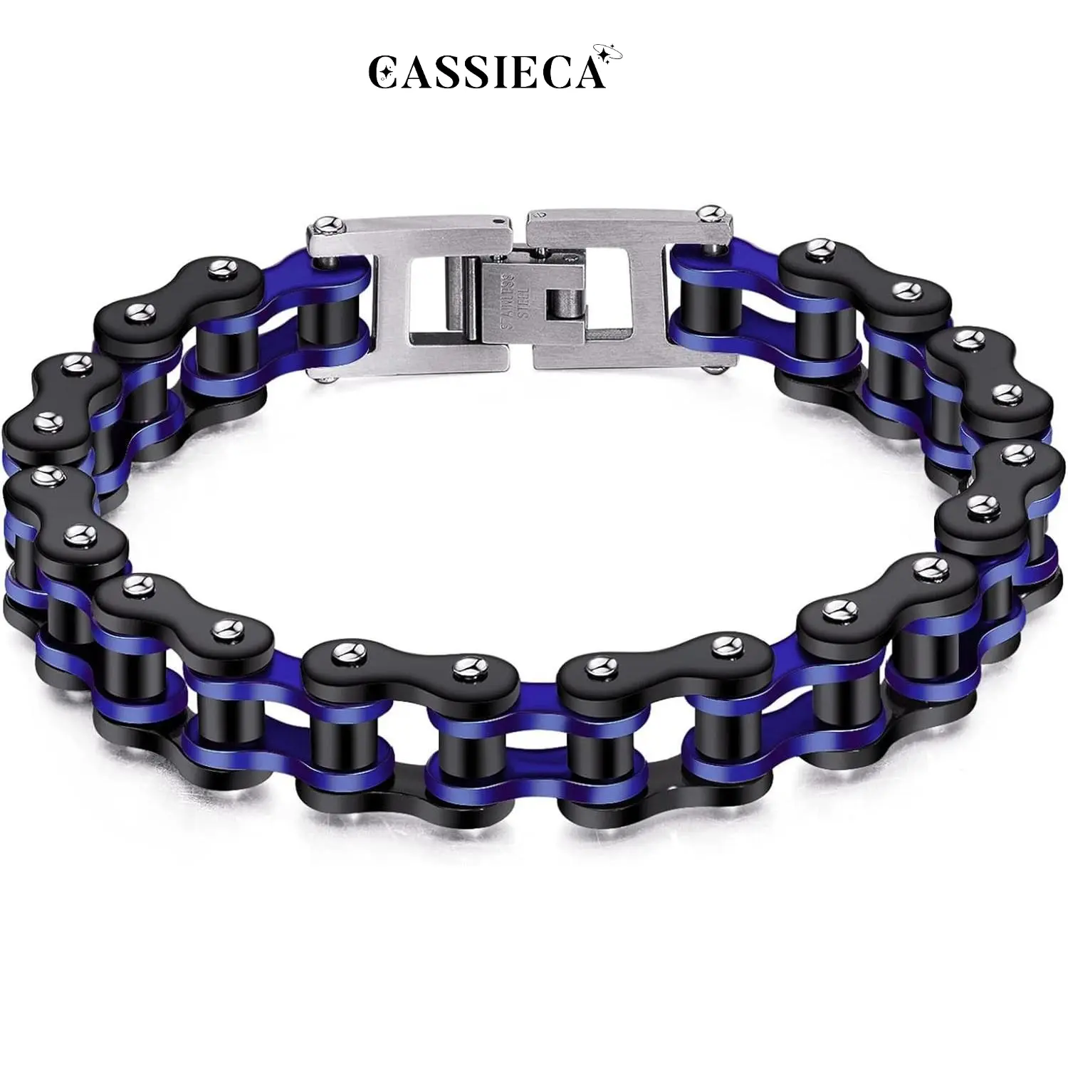 Cassieca Handcrafted Stainless Steel Chain Link Bracelet Pack for Men, Punk-Look Motorcycle Bike Accessory, Gift-Ready Jewelry