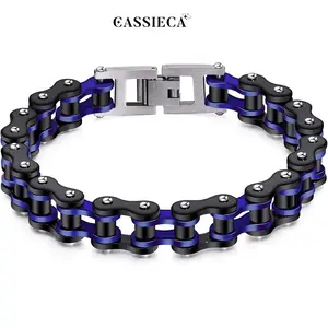 Cassieca Handcrafted Stainless Steel Chain Link Bracelet for Men, Punk Look Motorcycle Bike Accessory, Gift Ready Jewelry